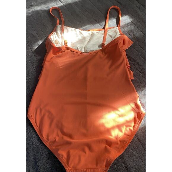 Michael Michael Kors Size 10 Orange Tiered Ruffle One Piece Suit - Picture 7 of 8